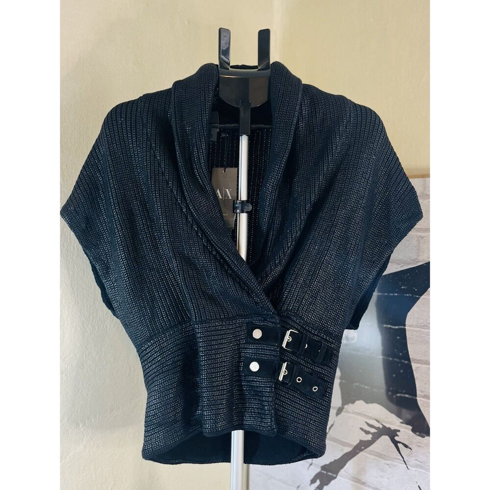 AX Armani Exchange M Black Wrap Knit Sweater Shrug NWT 100% Cotton